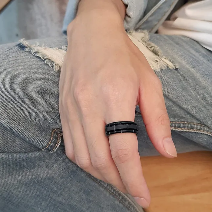 Yellow Chimes Rings for Men Black Colored Stainless Steel Band designed High polished Ring for Boys and Men Yellow Chimes Necklaces