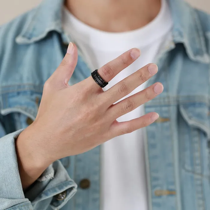 Yellow Chimes Rings for Men Black Colored Stainless Steel Band designed High polished Ring for Boys and Men Yellow Chimes Necklaces