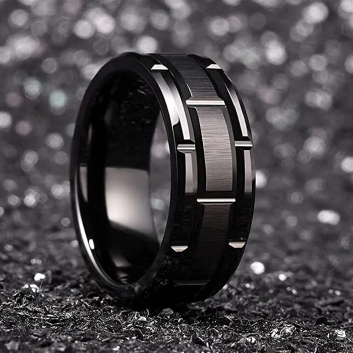 Yellow Chimes Rings for Men Black Colored Stainless Steel Band designed High polished Ring for Boys and Men Yellow Chimes Necklaces