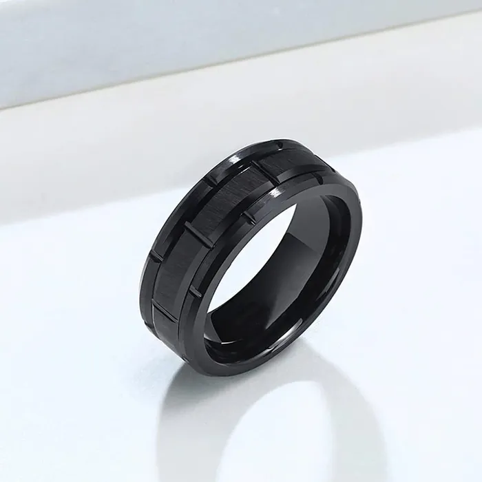 Yellow Chimes Rings for Men Black Colored Stainless Steel Band designed High polished Ring for Boys and Men Yellow Chimes Necklaces