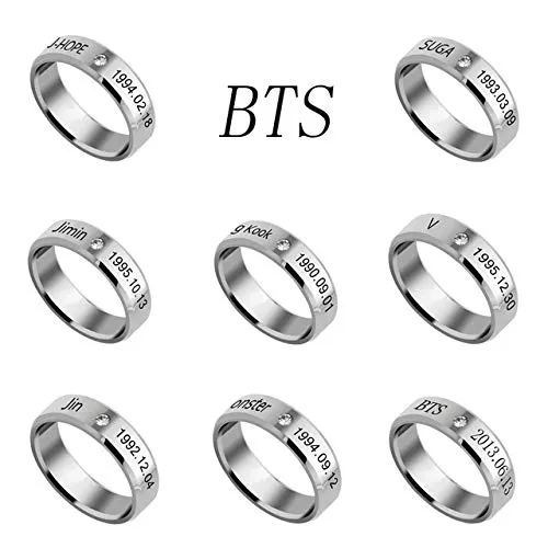 Yellow Chimes Rings for Men Kpop BTS Band JHope Name and Date of Birth Mentioned Silver Band Ring for Men and Boys Yellow Chimes Necklaces