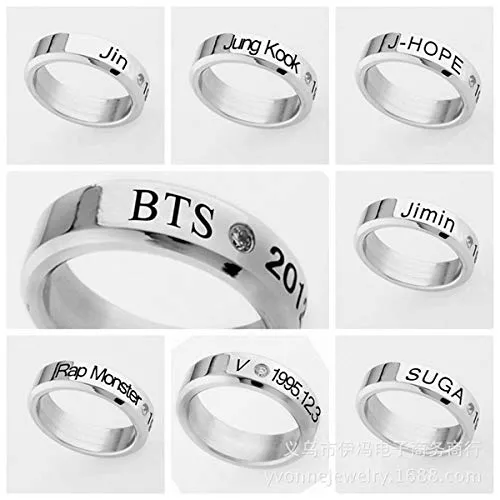 Yellow Chimes Rings for Men Kpop BTS Band JHope Name and Date of Birth Mentioned Silver Band Ring for Men and Boys Yellow Chimes Necklaces