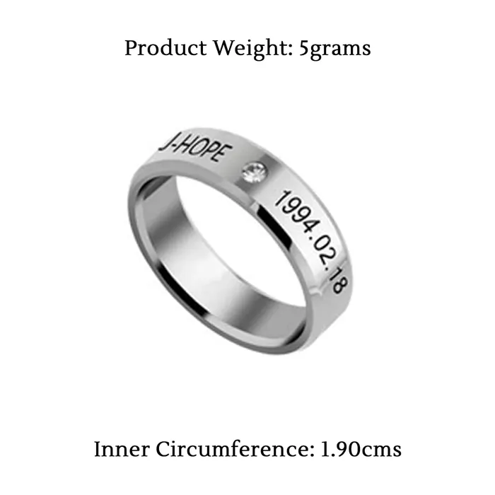 Yellow Chimes Rings for Men Kpop BTS Band JHope Name and Date of Birth Mentioned Silver Band Ring for Men and Boys Yellow Chimes Necklaces