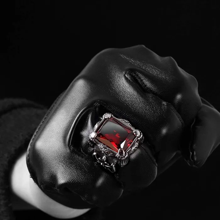 Yellow Chimes Rings for Men Red Square Shaped Silver Oxidised Stainless Steel Tough Ring for Men and Boys Yellow Chimes Earrings