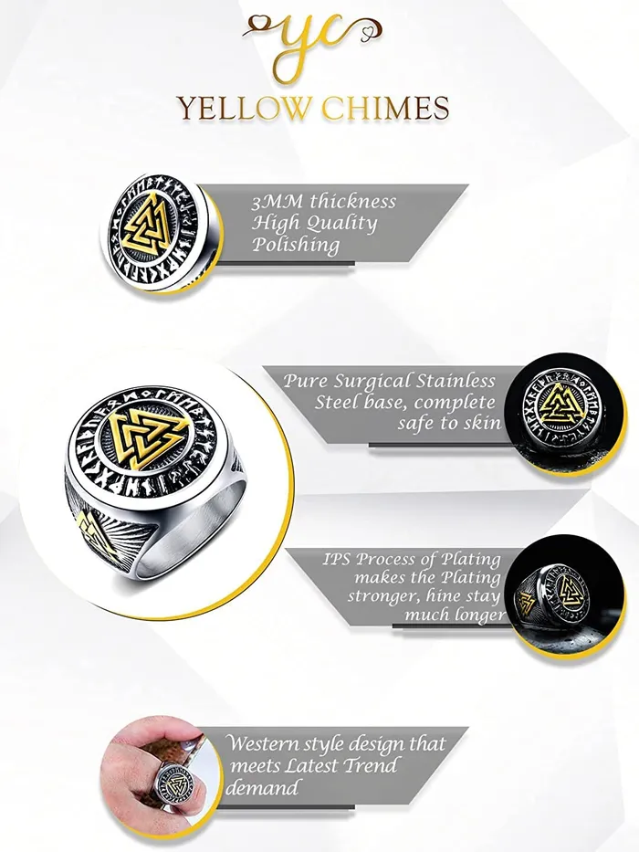 Yellow Chimes Rings For Men Silver Toned Yellow And Black Colored Stainless Steel Band Designed Metal Rings For Men And Boys Size 10 Yellow Chimes Rings