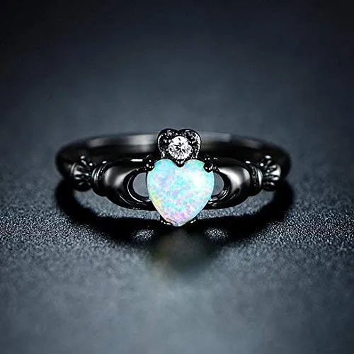 Yellow Chimes Rings for Women Black Gun Plated Elegant Cut Fire Opal Heart Ring for Women and GirlsSize US 6 Yellow Chimes Rings
