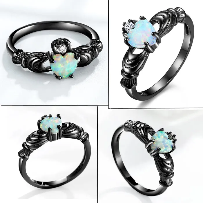 Yellow Chimes Rings for Women Black Gun Plated Elegant Cut Fire Opal Heart Ring for Women and GirlsSize US 6 Yellow Chimes Rings