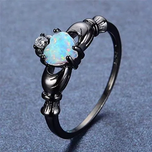 Yellow Chimes Rings for Women Black Gun Plated Elegant Cut Fire Opal Heart Ring for Women and GirlsSize US 6 Yellow Chimes Rings