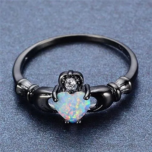 Yellow Chimes Rings for Women Black Gun Plated Elegant Cut Fire Opal Heart Ring for Women and GirlsSize US 6 Yellow Chimes Rings