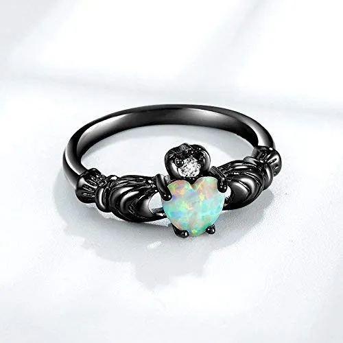 Yellow Chimes Rings for Women Black Gun Plated Elegant Cut Fire Opal Heart Ring for Women and GirlsSize US 6 Yellow Chimes Rings