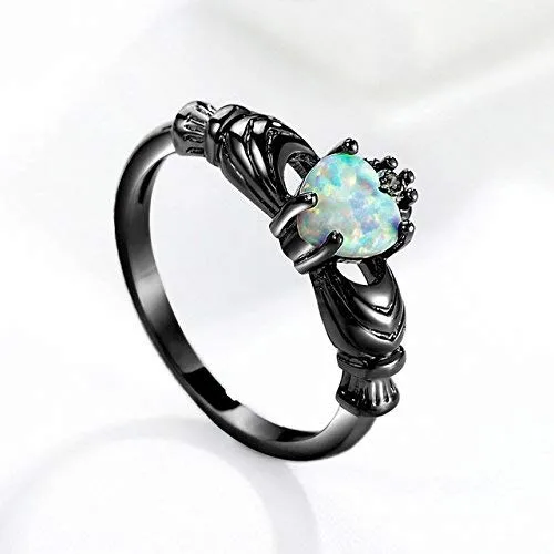 Yellow Chimes Rings for Women Black Gun Plated Elegant Cut Fire Opal Heart Ring for Women and GirlsSize US 6 Yellow Chimes Rings