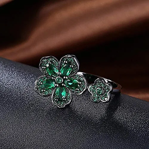 Yellow Chimes Rings for Women Dual Floral Rings Green Crystal Titanium Plated Rings for Women and Girls Yellow Chimes Earrings