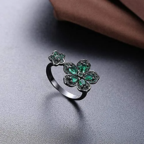 Yellow Chimes Rings for Women Dual Floral Rings Green Crystal Titanium Plated Rings for Women and Girls Yellow Chimes Earrings