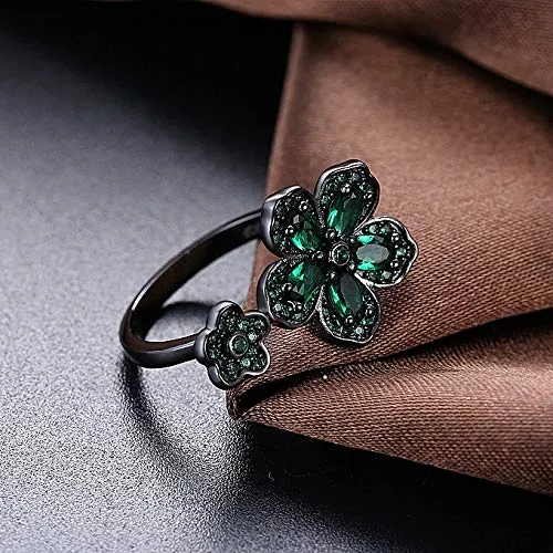 Yellow Chimes Rings for Women Dual Floral Rings Green Crystal Titanium Plated Rings for Women and Girls Yellow Chimes Earrings