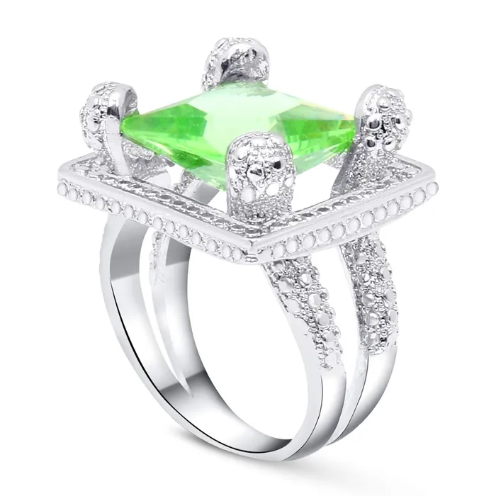 Yellow Chimes Rings for Women Silver Plated Natural Light Green Emerald Gemstones Square Shaped Crystal Rings for Women and Girls Size 6 Yellow Chimes Rings