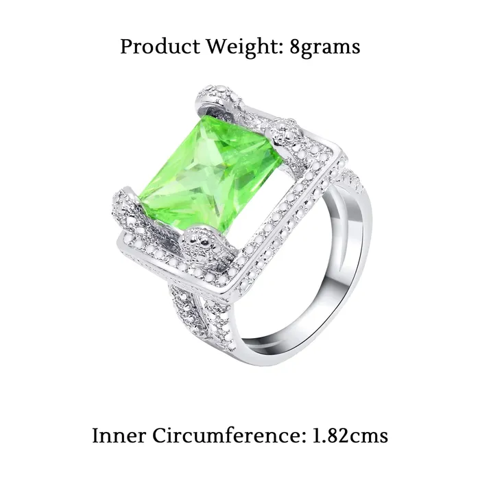 Yellow Chimes Rings for Women Silver Plated Natural Light Green Emerald Gemstones Square Shaped Crystal Rings for Women and Girls Size 6 Yellow Chimes Rings