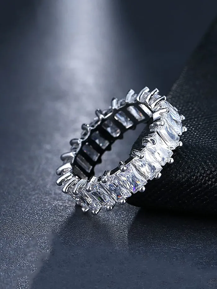 Yellow Chimes Rings for Women White Crystal Rings Silver Plated Eternity Crystal Band Rings for Women and GirlsSize US 6 Yellow Chimes Rings