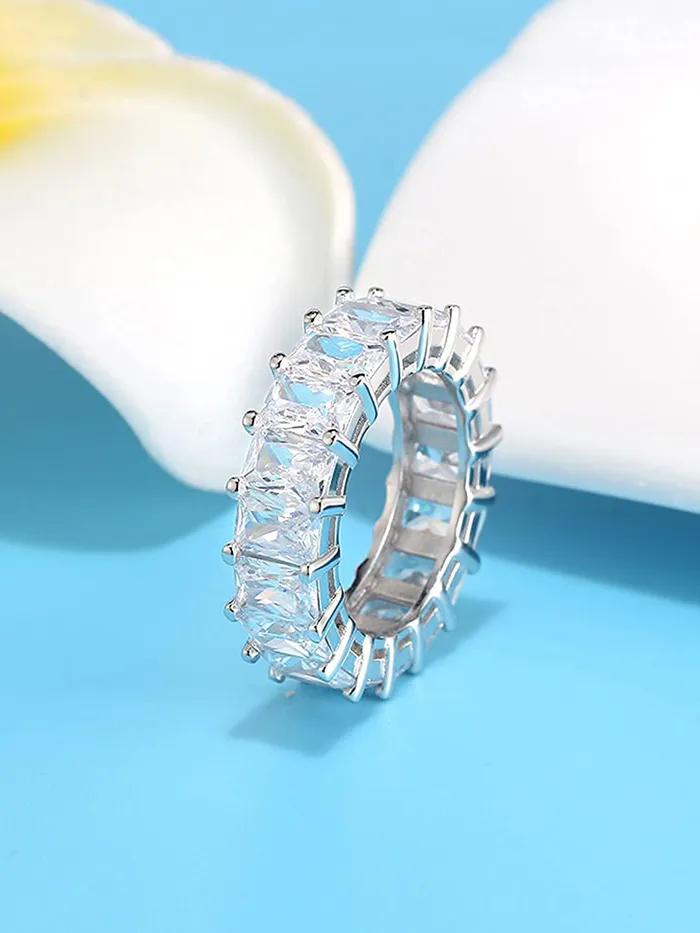 Yellow Chimes Rings for Women White Crystal Rings Silver Plated Eternity Crystal Band Rings for Women and GirlsSize US 6 Yellow Chimes Rings