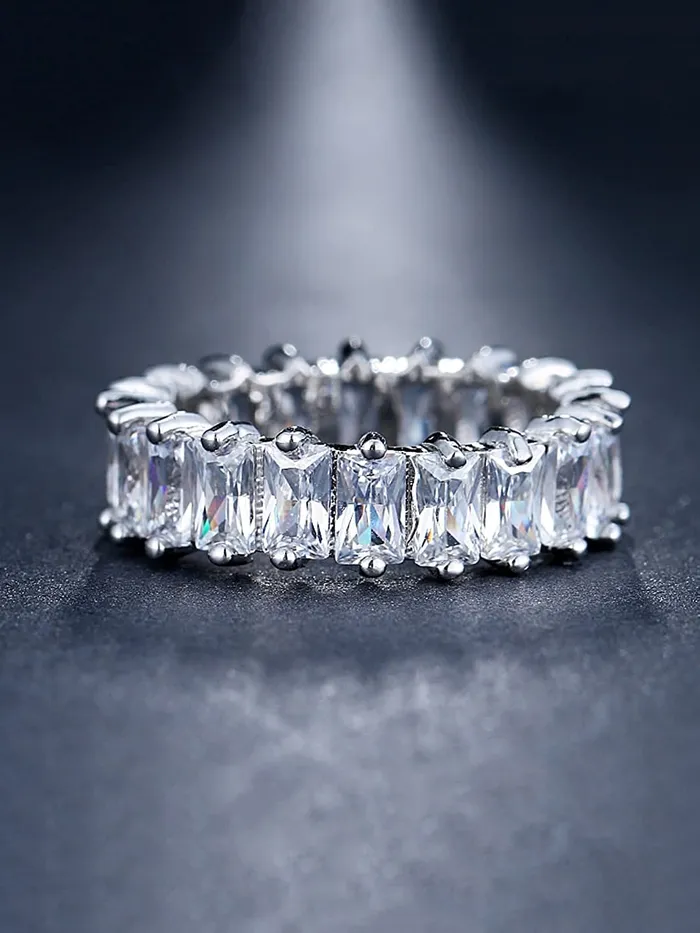 Yellow Chimes Rings for Women White Crystal Rings Silver Plated Eternity Crystal Band Rings for Women and GirlsSize US 6 Yellow Chimes Rings