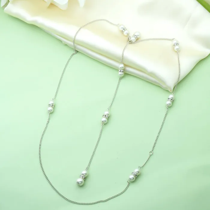 Yellow Chimes Rings Yellow Chimes Back Necklace For Women Gold Toned Pearl Beaded Body Chain With Necklace For Women and Girls