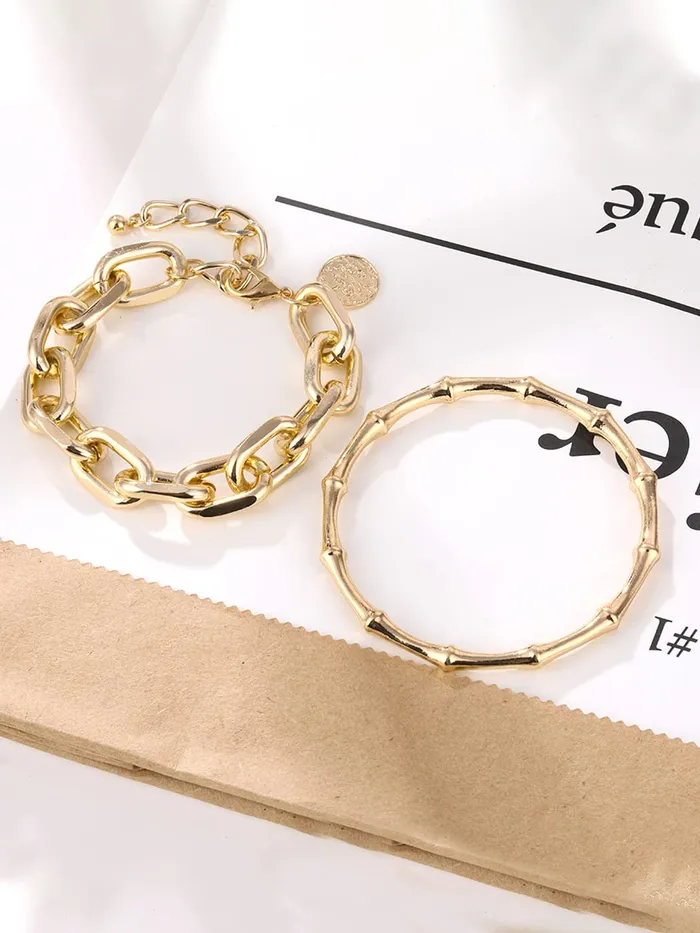 Yellow Chimes Rings Yellow Chimes Combo Bracelets for Women Gold Plated 2 Pcs Adjustable Chain Bracelet Set for Women and Girls
