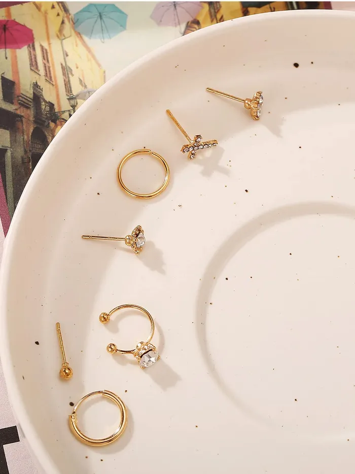 Yellow Chimes Rings Yellow Chimes Earring For Women Gold Toned Set Of 7 Pcs Different Designed Stud and Hoop Earrings For Women and Girls