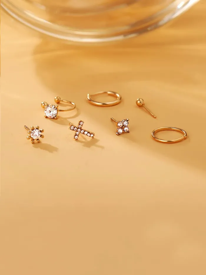 Yellow Chimes Rings Yellow Chimes Earring For Women Gold Toned Set Of 7 Pcs Different Designed Stud and Hoop Earrings For Women and Girls