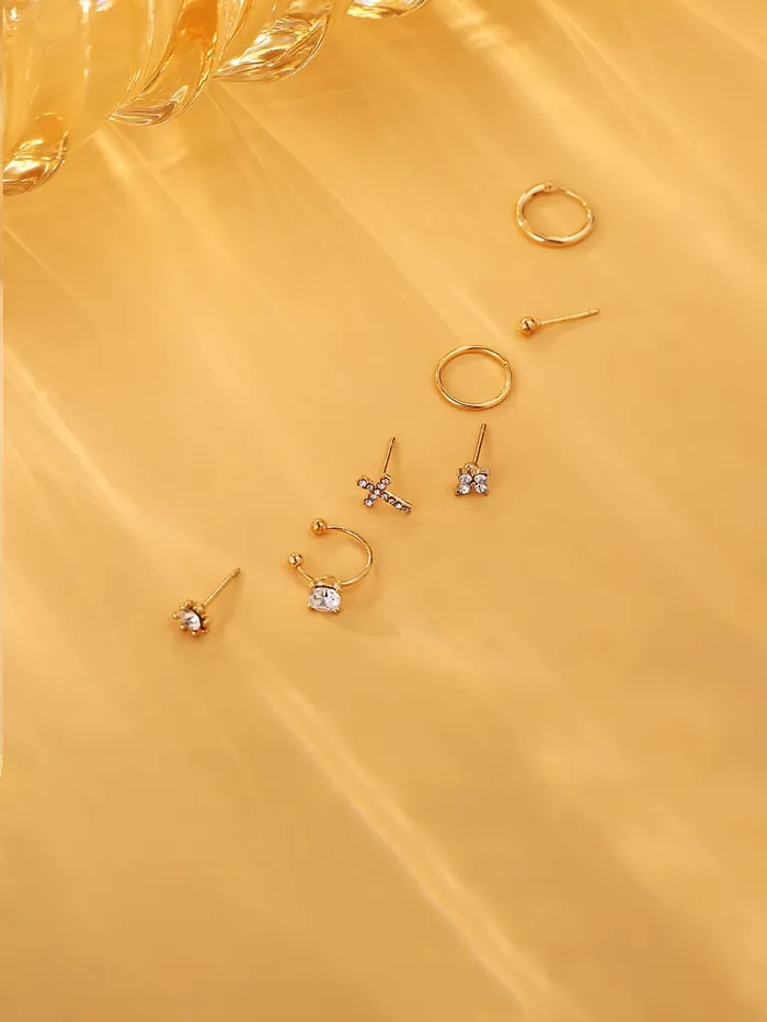 Yellow Chimes Rings Yellow Chimes Earring For Women Gold Toned Set Of 7 Pcs Different Designed Stud and Hoop Earrings For Women and Girls