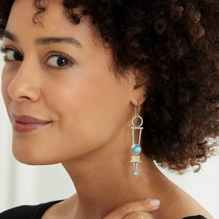 Yellow Chimes Rings Yellow Chimes Earrings For Women Silver Toned Multicolor Stone Studded Geometrical Shaped Drop Earrings For Women and Girls