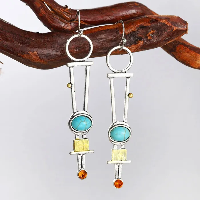 Yellow Chimes Rings Yellow Chimes Earrings For Women Silver Toned Multicolor Stone Studded Geometrical Shaped Drop Earrings For Women and Girls