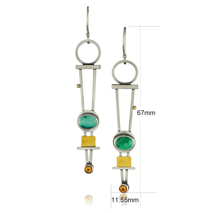 Yellow Chimes Rings Yellow Chimes Earrings For Women Silver Toned Multicolor Stone Studded Geometrical Shaped Drop Earrings For Women and Girls