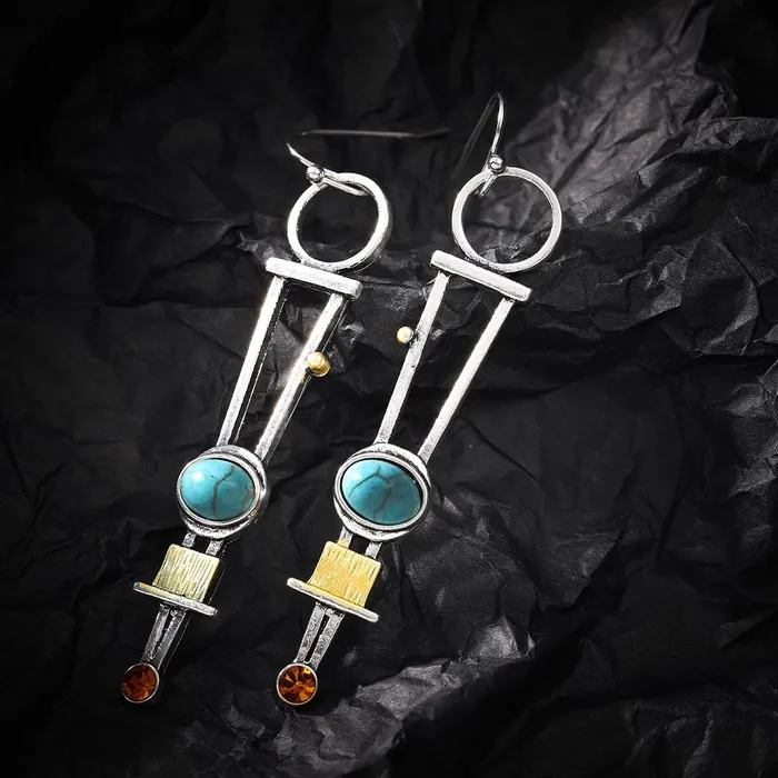 Yellow Chimes Rings Yellow Chimes Earrings For Women Silver Toned Multicolor Stone Studded Geometrical Shaped Drop Earrings For Women and Girls