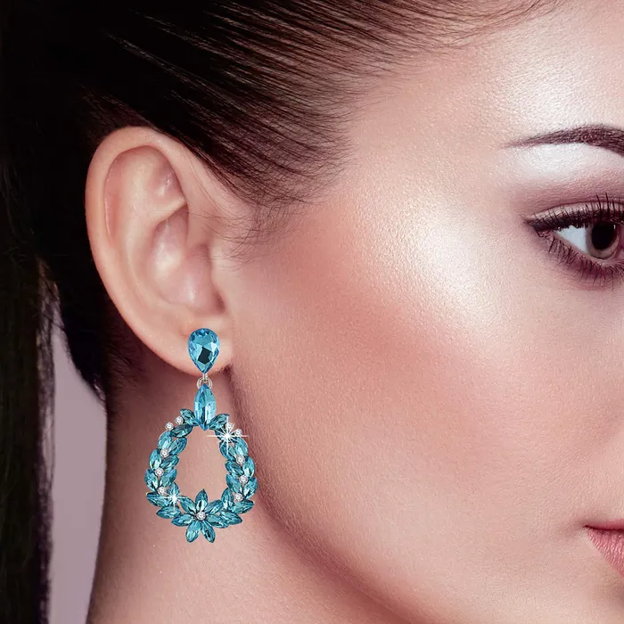 Yellow Chimes Rings Yellow Chimes Elegant Sparkling Blue Crystal Crystal Drop Earrings for Women and Girls