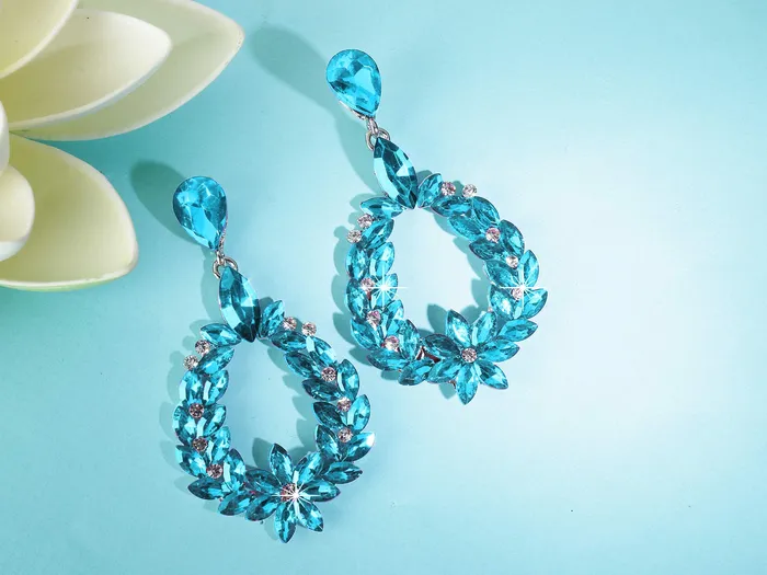 Yellow Chimes Rings Yellow Chimes Elegant Sparkling Blue Crystal Crystal Drop Earrings for Women and Girls