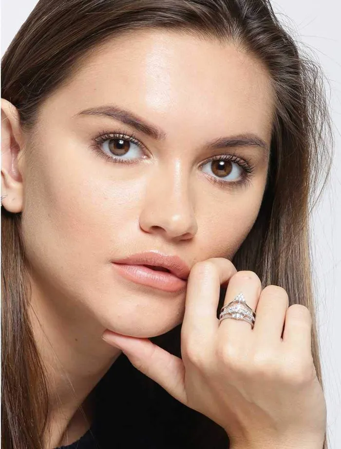 Yellow Chimes Rings Yellow Chimes Exclusive Platinum Plated Swarovski Crystal Queen Layered Valentine Gift Eternity Ring for Women