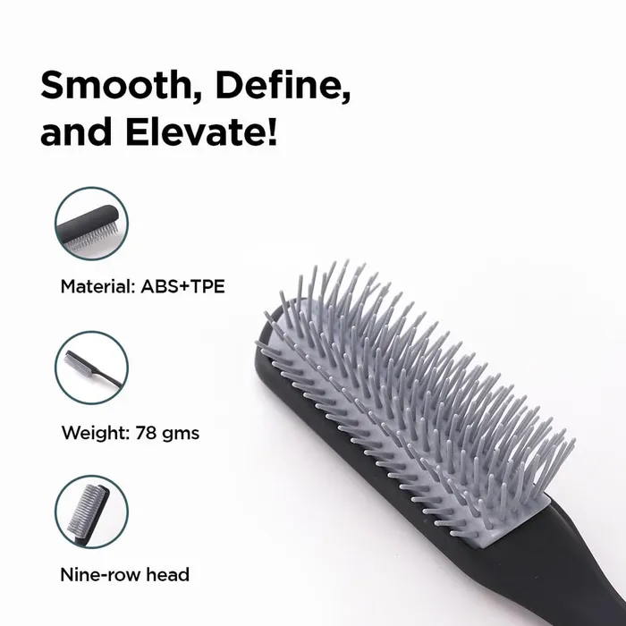 Yellow Chimes Rings Yellow Chimes Flat Hair Brush with Strong Flexible Bristles 9Row Curl Defining Brush for Thick Curly Wavy Hair Large Fantype Head Hair Styling Brush for Women Men