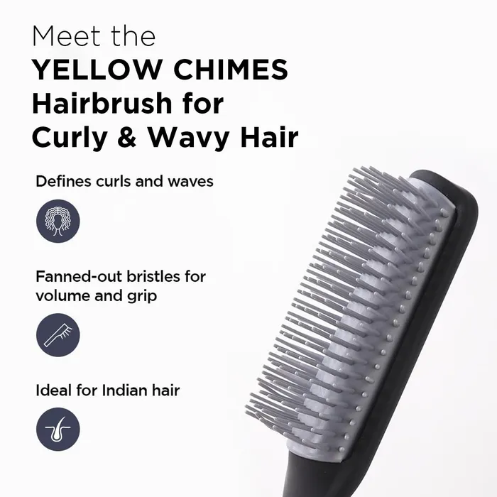 Yellow Chimes Rings Yellow Chimes Flat Hair Brush with Strong Flexible Bristles 9Row Curl Defining Brush for Thick Curly Wavy Hair Large Fantype Head Hair Styling Brush for Women Men