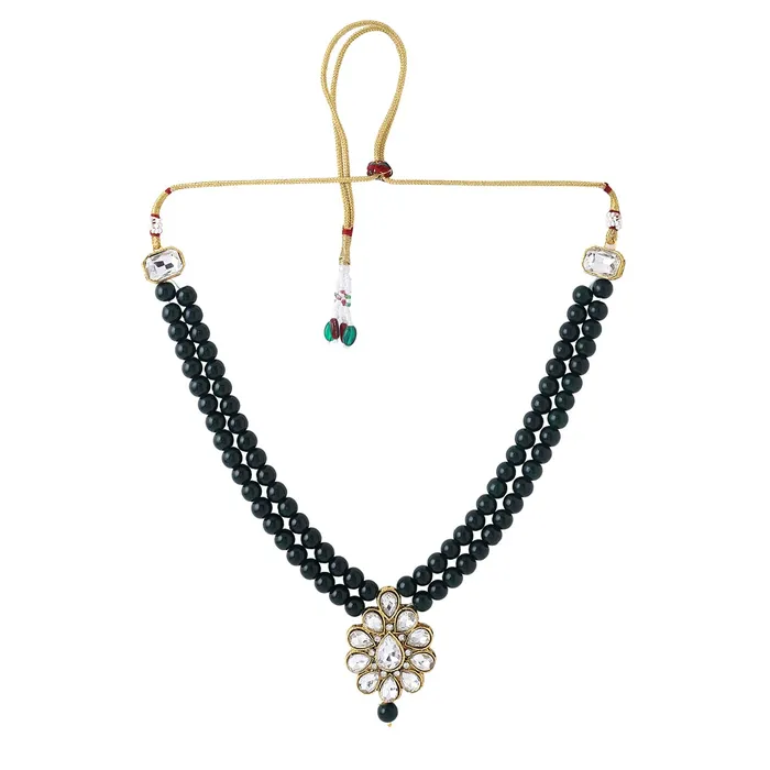 Yellow Chimes Rings Yellow Chimes Jewellery Set for Women and Girls Traditional Green Beads Necklace Set for Women Gold Plated Choker Necklace Set Birthday Gift for girls women Anniversary Gift for Wife