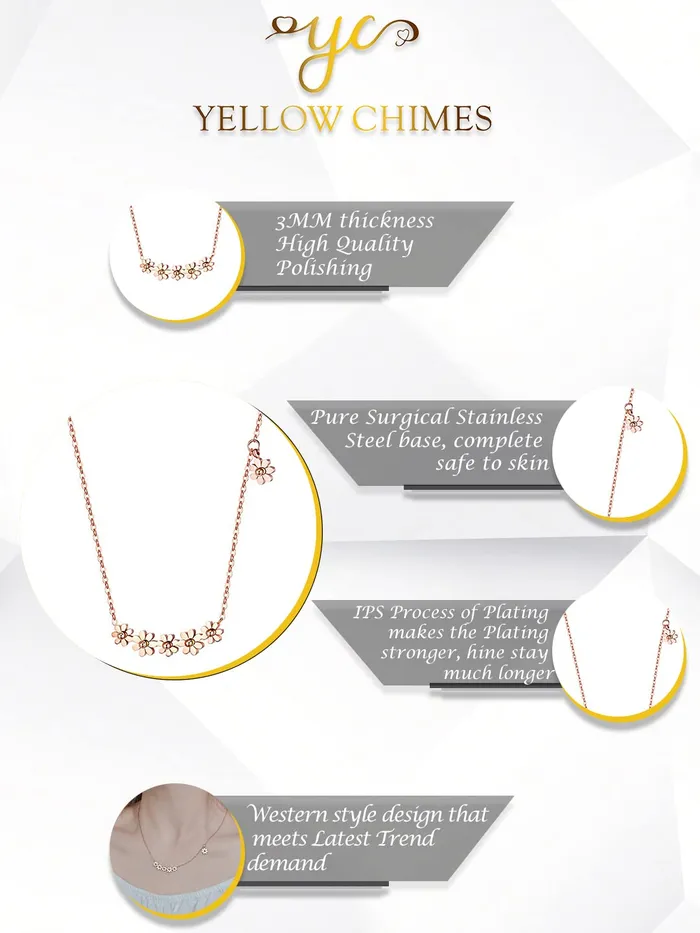 Yellow Chimes Rings Yellow Chimes Pendant for Women Floral Necklace Statement Style Rose Gold Plated Chain Pendant Necklace for Women and Girls