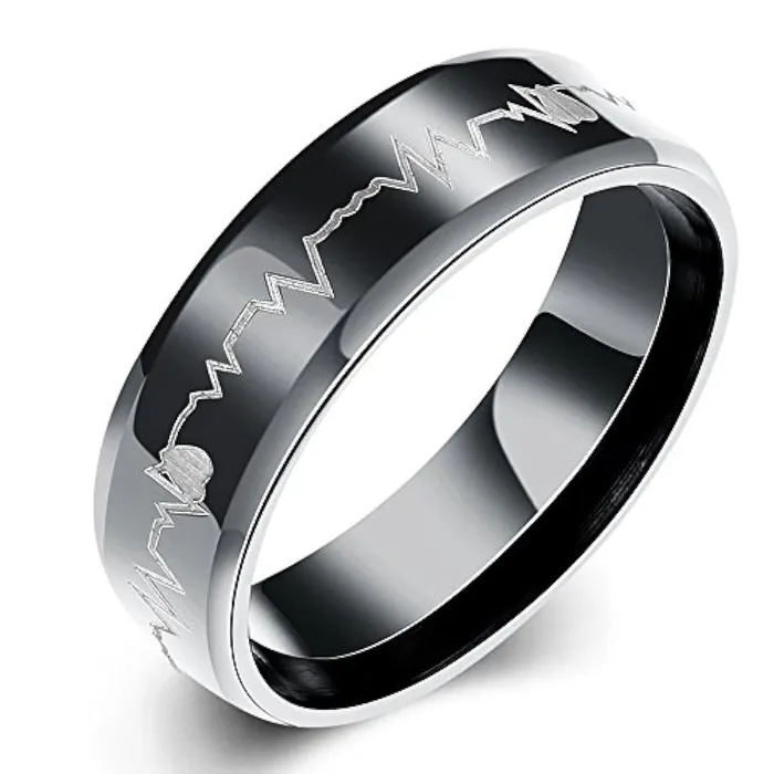 Yellow Chimes Rings Yellow Chimes Rings for Men Black Colored Band Heartbeat Designed Stainless Steel Ring for Men and Boys Yellow Chimes Rings Yellow Chimes Rings for Men Black Colored Band Heartbeat Designed Stainless Steel Ring for Men and Boys