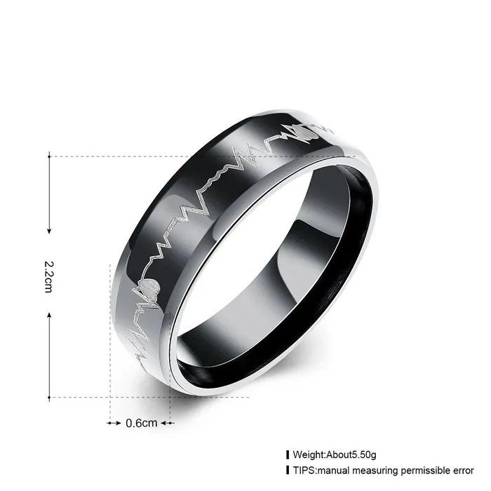 Yellow Chimes Rings Yellow Chimes Rings for Men Black Colored Band Heartbeat Designed Stainless Steel Ring for Men and Boys