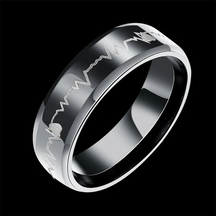 Yellow Chimes Rings Yellow Chimes Rings for Men Black Colored Band Heartbeat Designed Stainless Steel Ring for Men and Boys