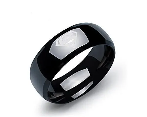 Yellow Chimes Rings Yellow Chimes Rings for Men Combo of 2 PC Ring Stainless Steel Superman Black Band Rings Set for Men and Boys 10