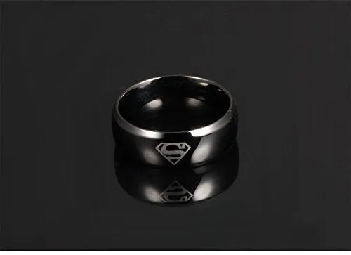 Yellow Chimes Rings Yellow Chimes Rings for Men Combo of 2 PC Ring Stainless Steel Superman Black Band Rings Set for Men and Boys 10