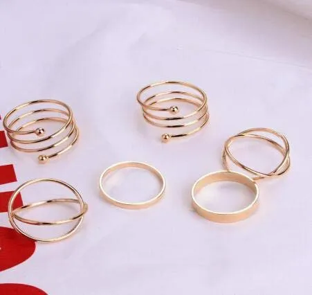 Yellow Chimes Rings Yellow Chimes Rings for Women 6 Pcs Ring Set Elegant Stratchable Spring Mid Finger Band Golden Knuckle Rings for Women and Girls