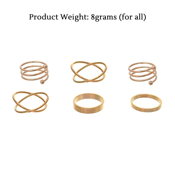 Yellow Chimes Rings Yellow Chimes Rings for Women 6 Pcs Ring Set Elegant Stratchable Spring Mid Finger Band Golden Knuckle Rings for Women and Girls