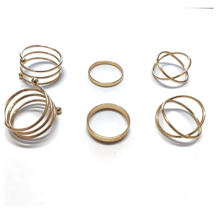Yellow Chimes Rings Yellow Chimes Rings for Women 6 Pcs Ring Set Elegant Stratchable Spring Mid Finger Band Golden Knuckle Rings for Women and Girls