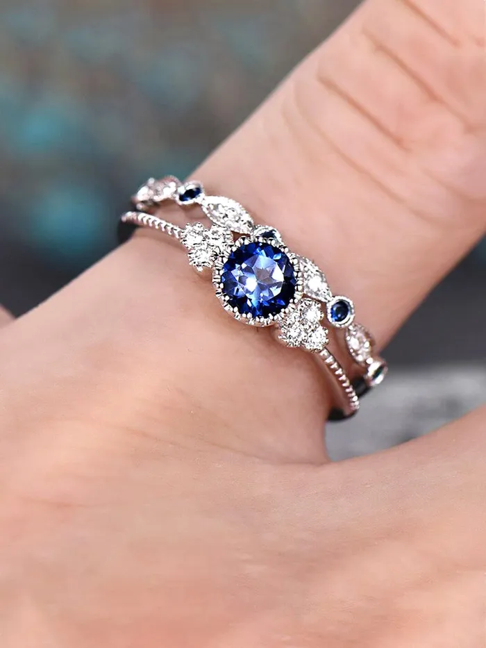 Yellow Chimes Rings Yellow Chimes Rings for Women and Girls Proposal Ring for Girls Valentine Special Silver Toned Crystal Finger Ring for Women Birthday Gift For girls and women Anniversary Gift for Wife Blue 5