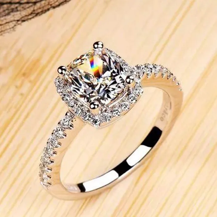Yellow Chimes Rings Yellow Chimes Rings for Women Elegant Sparkling Crystal Square Silver Plated Rings for Women and GirlsSize US 8