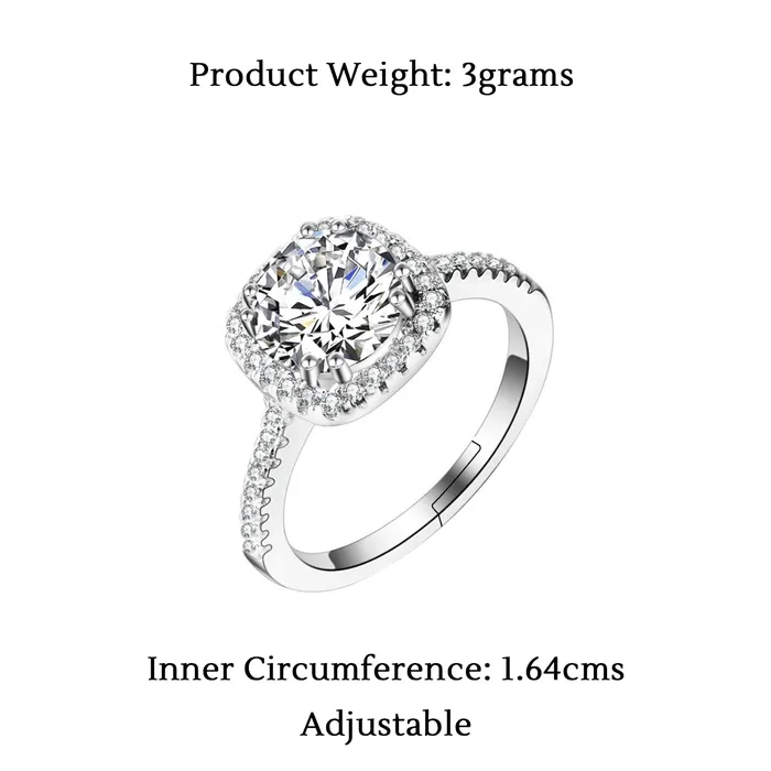 Yellow Chimes Rings Yellow Chimes Rings for Women Elegant Sparkling Crystal Square Silver Plated Rings for Women and GirlsSize US 8